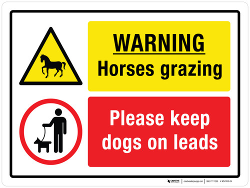 Warning: Horses Grazing Please Keep Dogs On Leads Landscape - Wall Sign