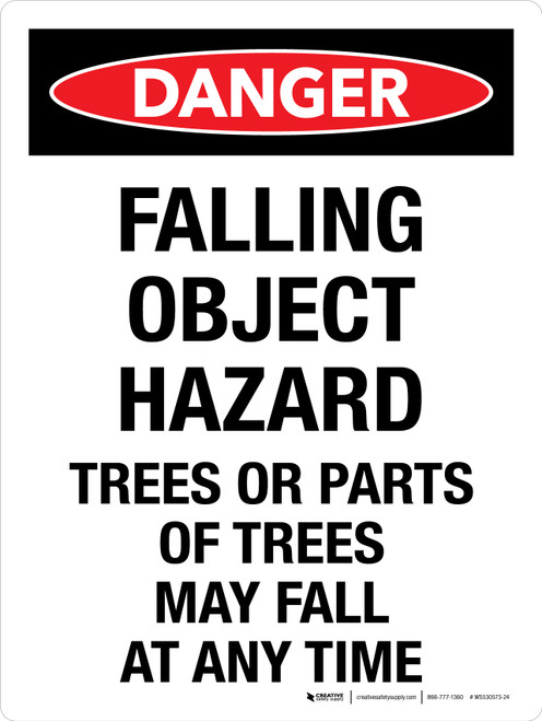 Danger: Falling Object Hazard - Trees Or Parts Of Trees May Fall At Any Time Portrait - Wall Sign
