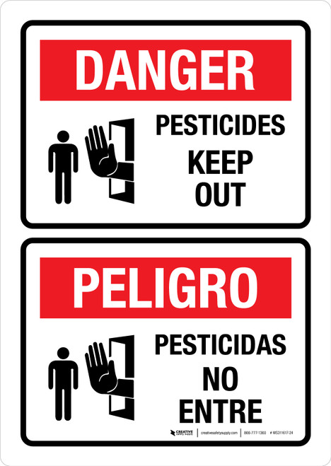 Danger: Pesticides Keep Out Bilingual Spanish Portrait - Wall Sign