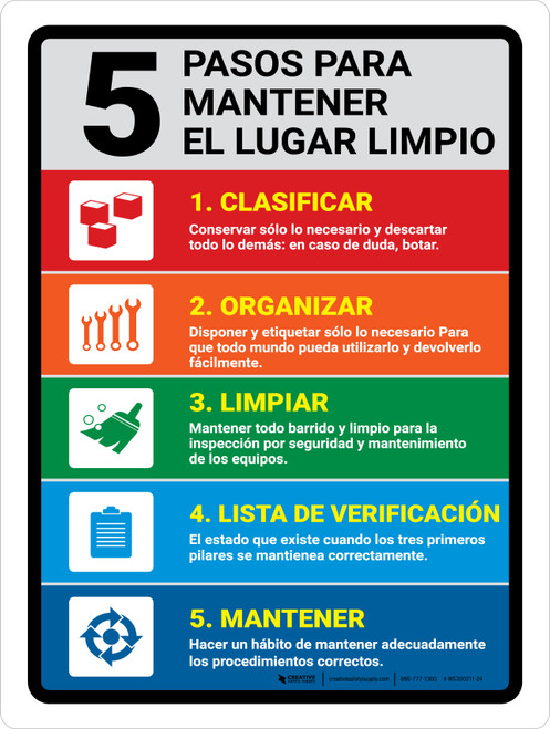 5S Lean Workplace Spanish Portrait - Wall Sign