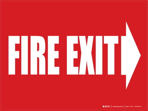 Fire Exit Text Red Arrow Right Landscape - Wall Sign