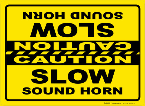 Caution: Slow Sound Horn Mirrored Rectangular - Floor Sign