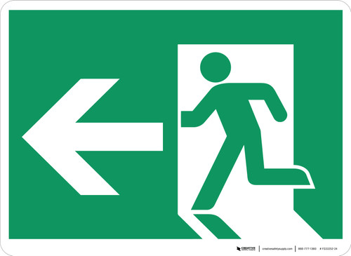 Green Emergency Exit Arrow Left Icon Rectangular - Floor Sign