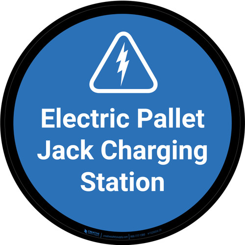 Electric Pallet Jack Charging Station Blue with Hazard Icon Circular - Floor Sign