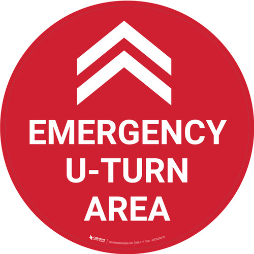 Emergency U-Turn Area Chevron Icon Circular - Floor Sign