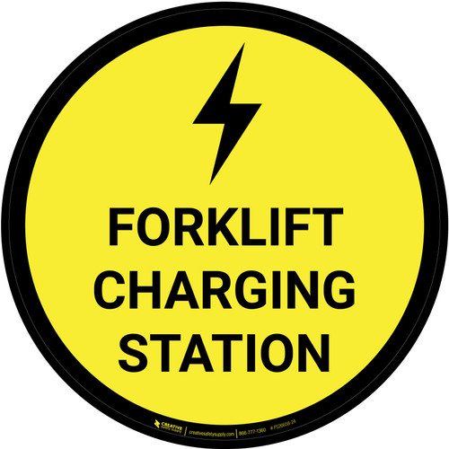 Forklift Charging Area Yellow with Icon Circular - Floor Sign