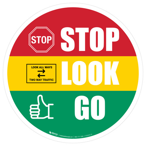 Stop Look Go with Icons Multicolored Circular - Floor Sign