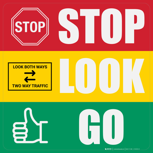 STOP-LOOK-GO with Icons Multicolored Square - Floor Sign