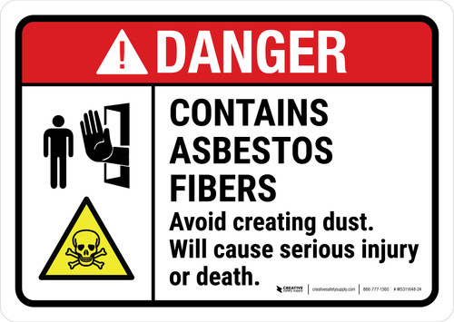 Danger: ANSI Contains Asbestos Fibers - Avoid Creating Dust Will Cause Serious Injury Or Death Landscape - Wall Sign