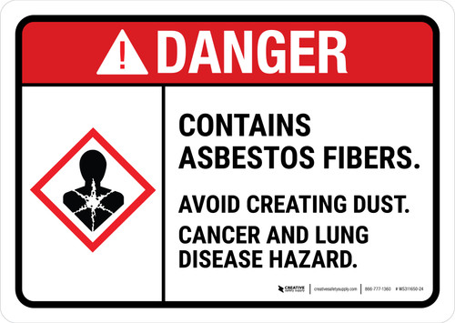 Danger: ANSI Contains Asbestos Fibers Avoid Creating Dust Cancer And Lung Disease Hazard Landscape - Wall Sign