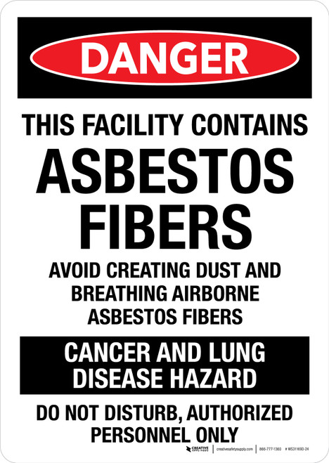 Danger: This Facility Contains Asbestos Fibers Avoid Creating Dust Portrait - Wall Sign