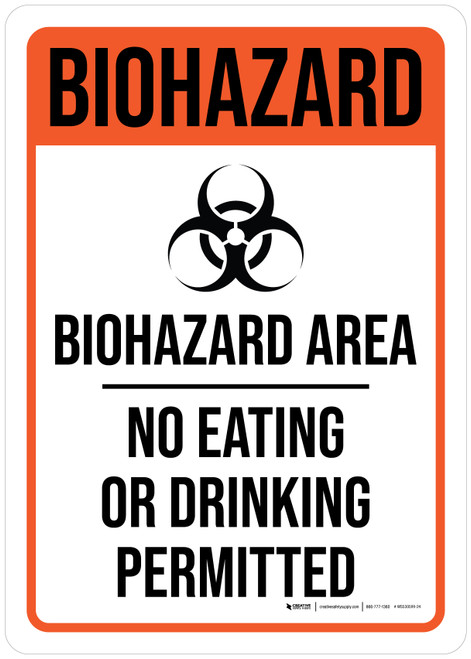 Biohazard: Biohazard Area No Eating Or Drinking Permitted Portrait - Wall Sign