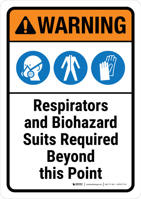 Warning: ANSI Respirators And Biohazard Suits Required Beyond This Point Portrait - Wall Sign