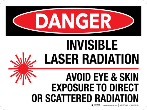 Danger: Invisible Laser Radiation - Avoid Eye & Skin Exposure To Direct Or Scattered Radiation Landscape - Wall Sign