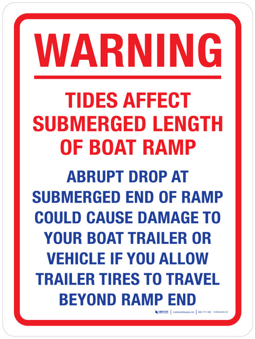 Warning: Tides Affect Submerged Length Of Boat Ramp Portrait - Wall Sign