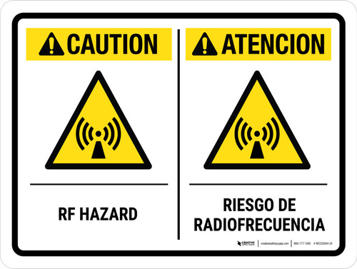 Caution: RF Hazard Bilingual Landscape - Wall Sign