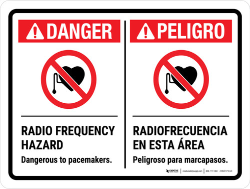 Danger: Radio Frequency Hazard Dangerous To Pacemakers Bilingual Landscape - Wall Sign