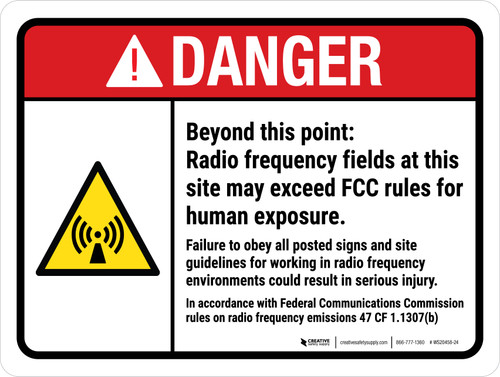 Danger: ANSI Beyond This Point Radio Frequency Fields At This Site May Exceed FCC Rules For Human Exposure Landscape - Wall Sign