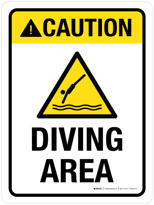 Caution: Diving Area with Hazard Icon ANSI Portrait - Wall Sign