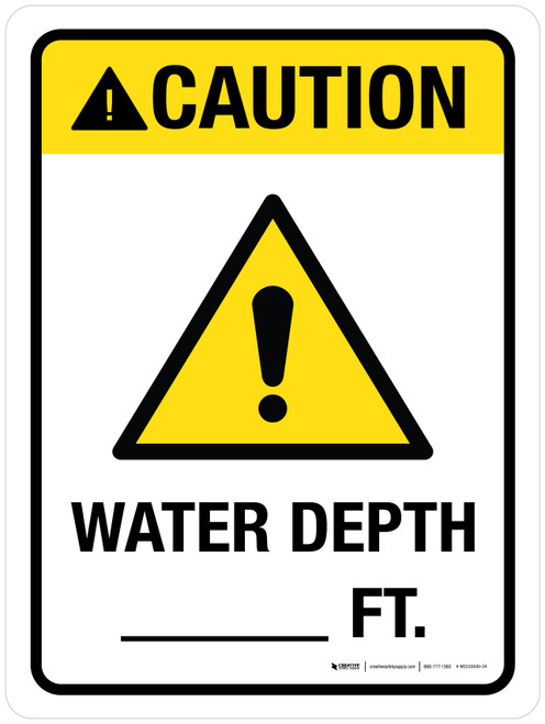 Caution: Water Depth with Hazard Triangle Portrait - Wall Sign