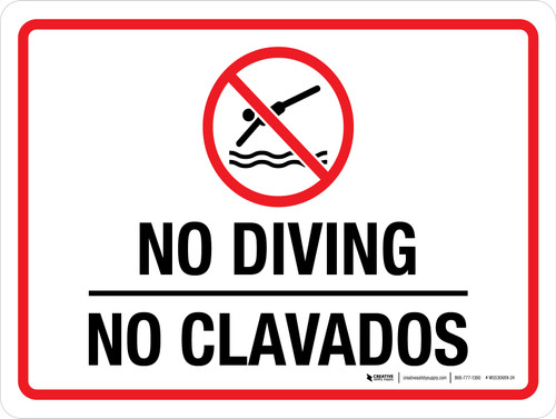 No Diving No Clavados Spanish Bilingual with Icon Landscape - Wall Sign