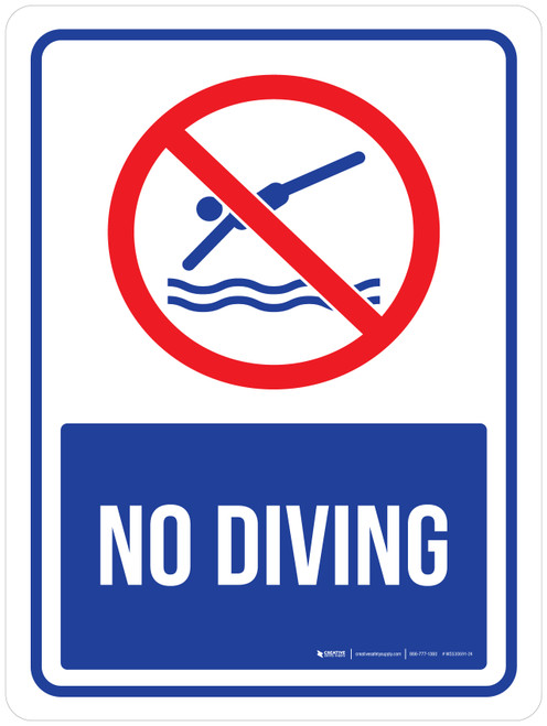 No Diving Blue with Icon Portrait - Wall Sign