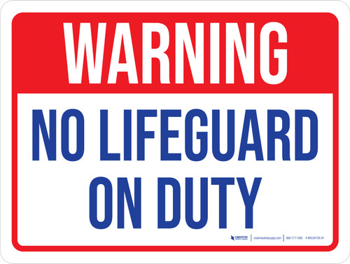 Warning: No Lifeguard On Duty Landscape - Wall Sign