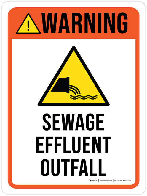 Warning: Sewage Effluent Outfall with Hazard Icon Portrait - Wall Sign