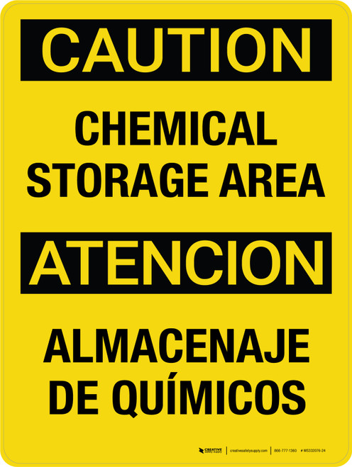 Caution: Chemical Storage Area Bilingual Portrait - Wall Sign