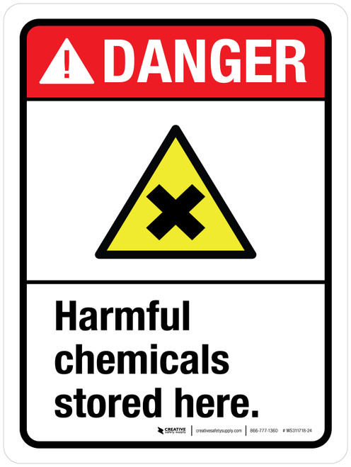 Danger: Harmful Chemicals Stored Here Portrait ANSI - Wall Sign