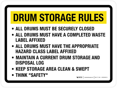 Drum Storage Rules Landscape - Wall Sign