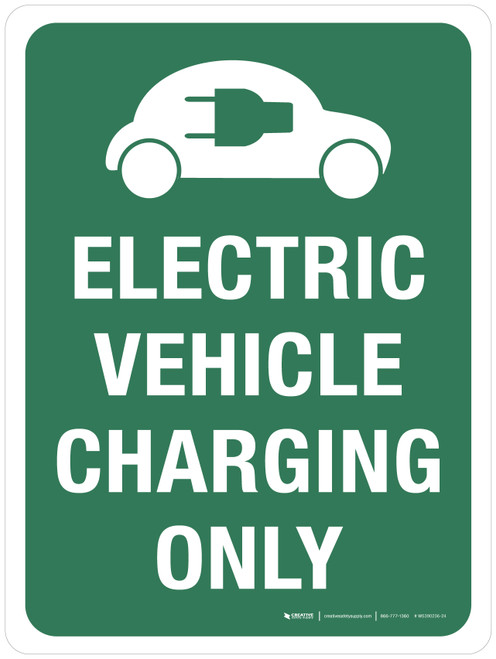 Electric Vehicle Charging Only Green with Icon Portrait - Wall Sign