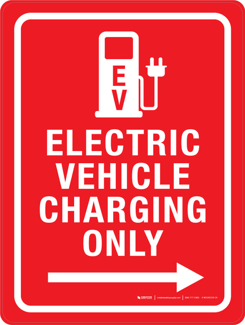 Electric Vehicle Charging Only (Right Arrow) Portrait - Wall Sign