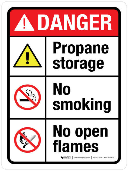 Danger: Propane Storage No Smoking No Open Flames ANSI Portrait - Wall Sign