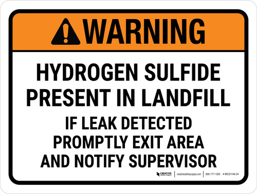 Warning: Hydrogen Sulfide Present In Landfill ANSI Landscape - Wall Sign