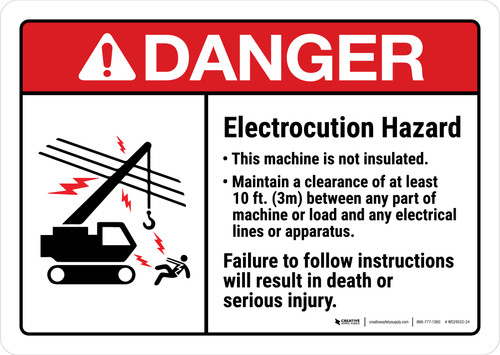 Danger: Electrocution Hazard This Machine Is Not Insulated ANSI Landscape - Wall Sign