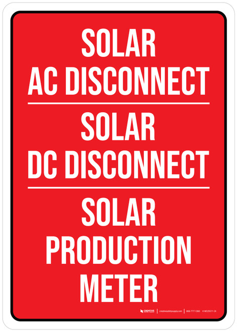 Solar AC Disconnect/Solar DC Disconnect - Solar Production Meter Red Portrait - Wall Sign