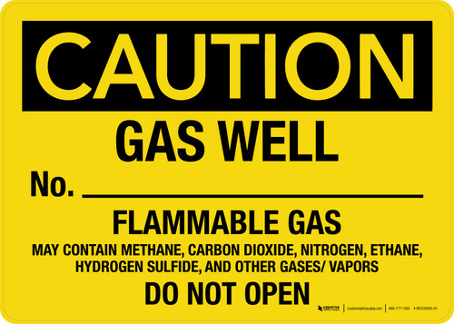Caution: Gas Well No. Flammable Gas Do Not Open Landscape - Wall Sign