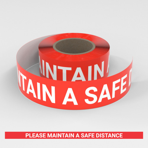 Please Maintain A Safe Distance - Smart Stripe Inline Printed Floor Tape