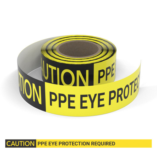 Caution: PPE Eye Protection Required - Smart Stripe Inline Printed Floor Tape