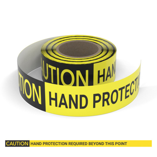 Caution: Hand Protection Required Beyond This Point - Smart Stripe Inline Printed Floor Tape