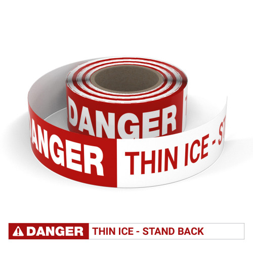 Danger: Thin Ice - Stand Back - Smart Stripe Inline Printed Floor Tape