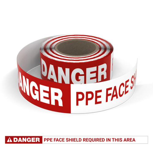Danger: PPE Face Shield Required In This Area - Smart Stripe Inline Printed Floor Tape