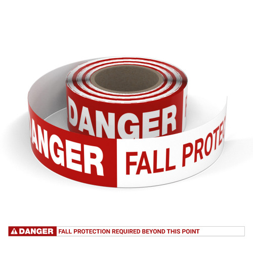 Danger: Fall Protection Required Beyond This Point - Smart Stripe Inline Printed Floor Tape