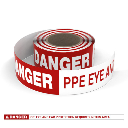 Danger: PPE Eye And Ear Protection Required In This Area - Smart Stripe Inline Printed Floor Tape