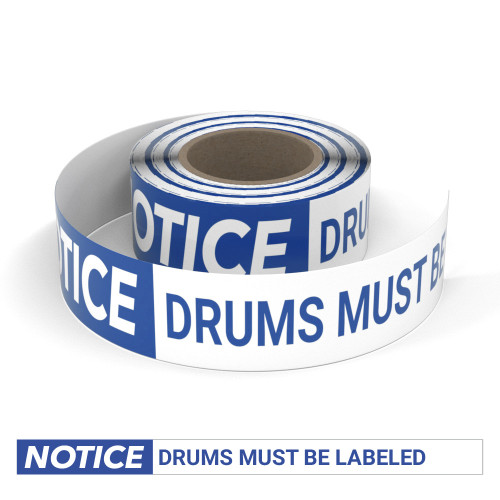 Notice: Drums Must Be Labeled - Smart Stripe Inline Printed Floor Tape