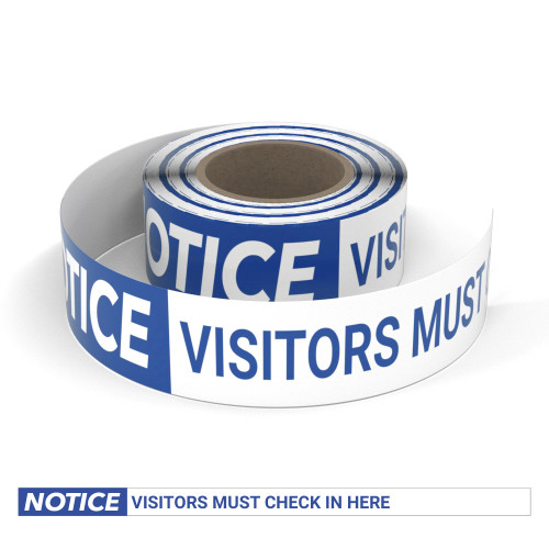 Notice: Visitors Must Check In Here - Smart Stripe Inline Printed Floor Tape