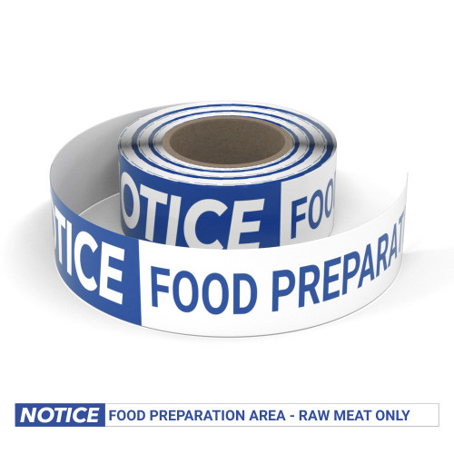Notice: Food Preparation Area - Raw Meat Only - Smart Stripe Inline Printed Floor Tape
