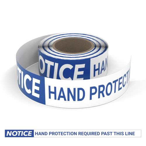 Notice: Hand Protection Required Past This Line - Smart Stripe Inline Printed Floor Tape
