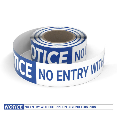 Notice: No Entry Without PPE On Beyond This Point - Smart Stripe Inline Printed Floor Tape